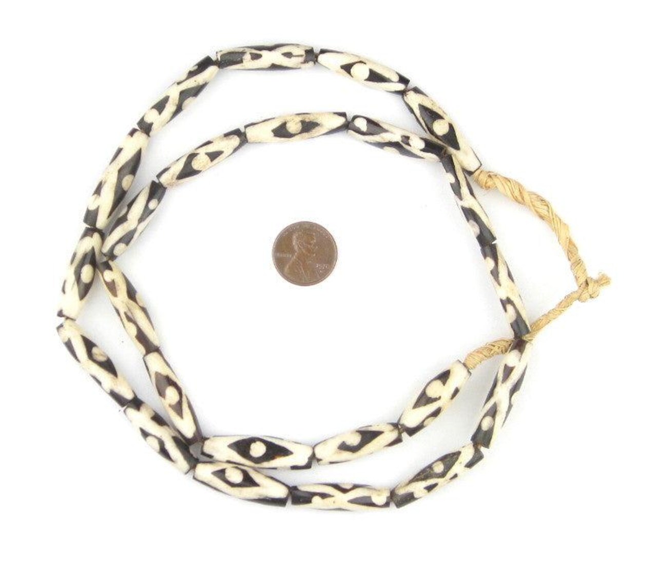 Batik Bone Beads - Full Strand of Fair Trade African Beads - The Bead Chest (Tube, Geometric Design)